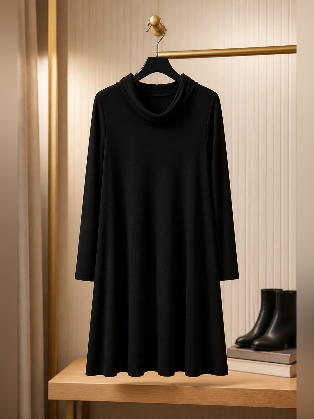Black Cowl Neck Long Sleeve Dress
